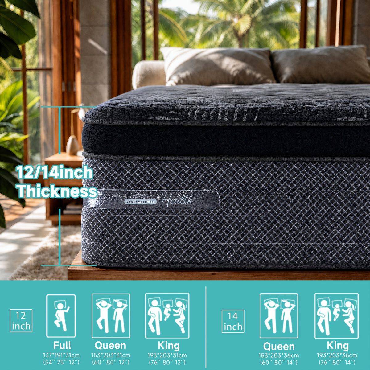 12/14 Inch Queen Size Mattress& King Size Mattress In A Box, Hybrid Mattress with Independent Pocket Spring - Silent And Undisturbing, Memory Foam - High Resilience, Thickened Edge Support, Pressure Release - Lumbar Support, Comfortable& Breathable