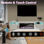 Fireplace TV Stand with 36" Fireplace, 80" TV Stand with LED Light for TVs Up to 85", Entertainment Center Console Table with Highlight Storage Cabinets