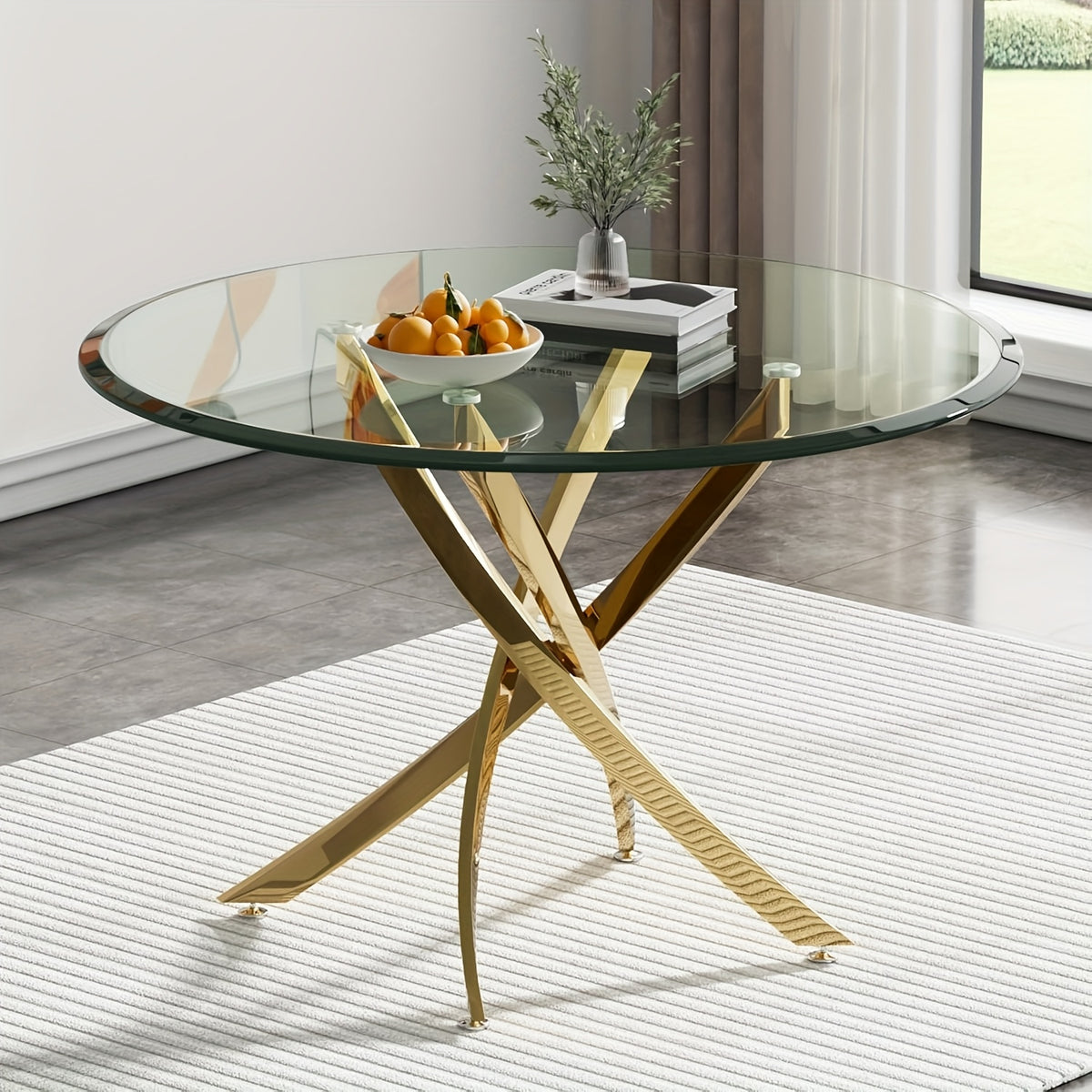 5/3/1pc Round Dining Table Set, Modern Tempered Glass Dining Table With Velvet Dining Chairs, 36" Kitchen Table With Stainless Steel Base For Living Room, Dining Room, Kitchen, Office, Lounge