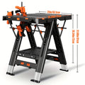 Folding Workbench, 2-in-1 Waterproof Portable Folding Work Table, 31" W X 25" D X 32" H Workbench, Height-Adjustable Work Table with 4 Woodworking Clamps, 4 Connecting Blocks, 2 Limit Blocks