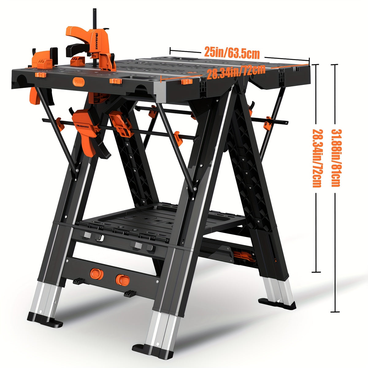 Folding Workbench, 2-in-1 Waterproof Portable Folding Work Table, 31" W X 25" D X 32" H Workbench, Height-Adjustable Work Table with 4 Woodworking Clamps, 4 Connecting Blocks, 2 Limit Blocks