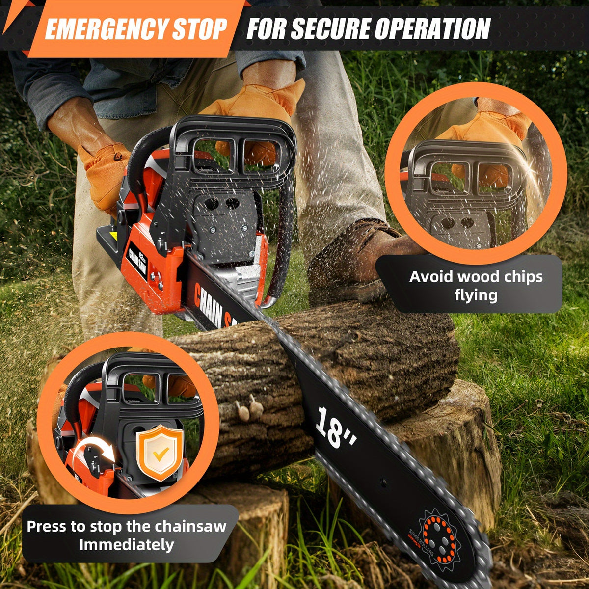 62CC Professional Chainsaw with 20 Inch, 22 Inch, 18 Inch, And 24 Inch Options, Featuring a 2-Stroke Engine, Ergonomic Non-Slip Handle, And Dual Fuel Tanks, Ideal for Cutting Wood, Trimming Trees, And Clearing Land