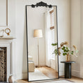 A Freestanding Full-Length Mirror Measuring 65 Inches by 24 Inches, Featuring a Carved Metal Frame, Suitable for Use in The Living Room. It Can Be Mounted Standing, Hanging, Or Leaning, And Boasts a Luxurious Design