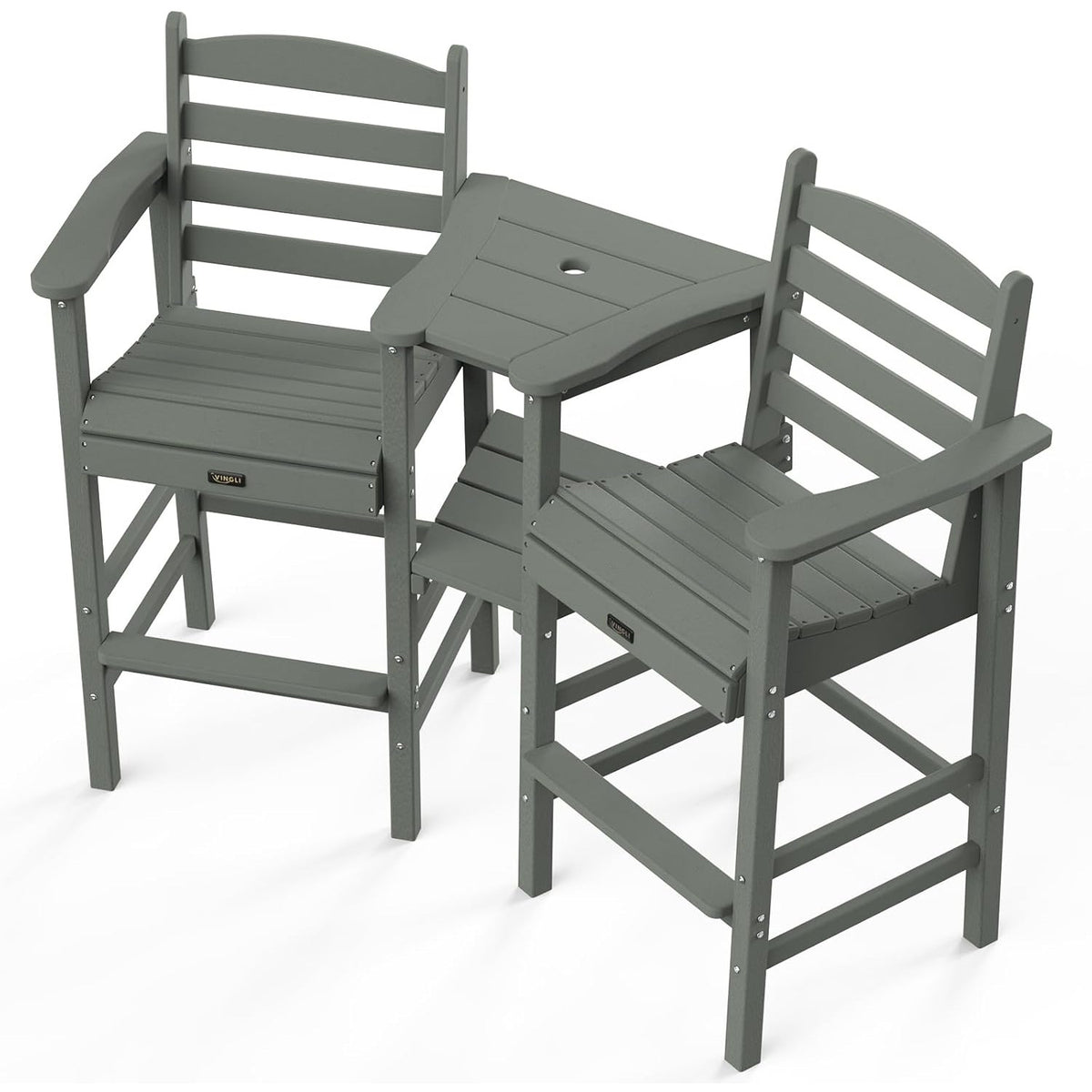 Tall Adirondack Chairs Set of 2 HDPE Balcony Chair with Double Connecting Tray Weather Resistant Outdoor Bar Stools for Patio Deck Lawn Pool Backyard Black