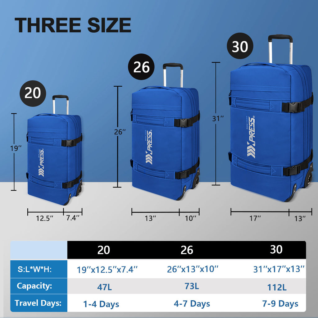 3-Piece Softside Luggage Set 20/26/30in Waterproof Travel Suitcase with 2 Wheels & Telescopic Handle, Durable Trolley Bag for Vacation & Adventure