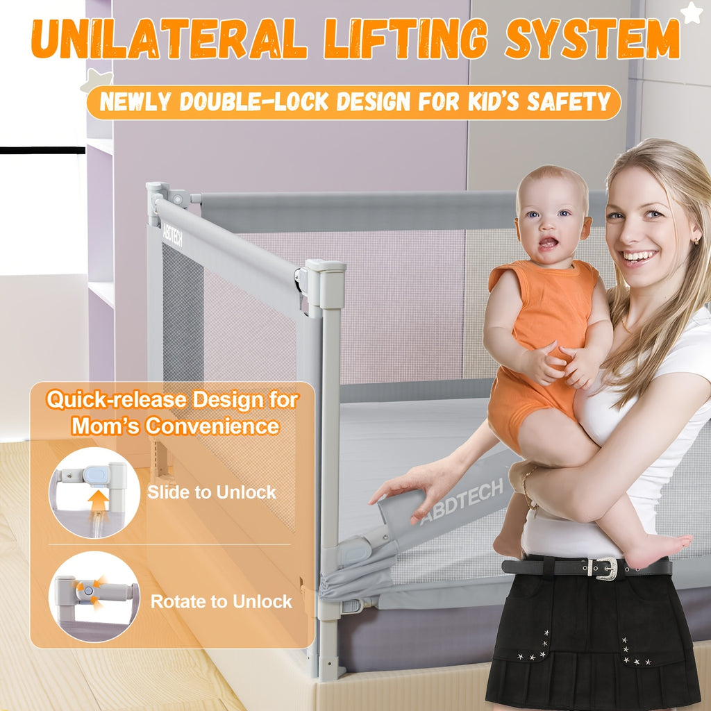 (3 Packs with Bar) Bed Rail Guard for Baby, Safety Bed Rail for Toddlers, Reinforced Large S-Shape, Height Adjustment, Dual Side Lifting, Fit for King Size Bed