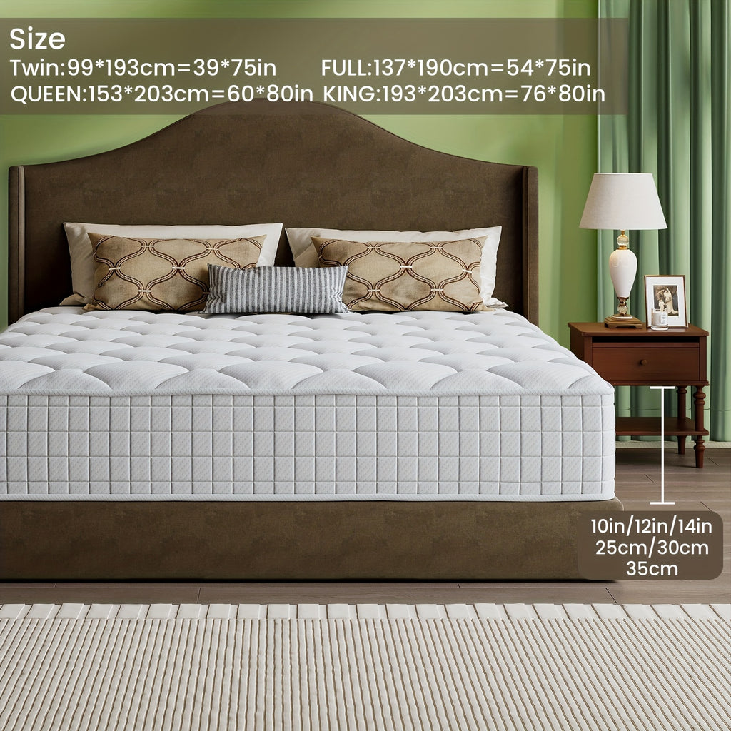 10/12/14"Orthopedic Queen Size Mattress - Pocket Spring System For Targeted Lumbar Support, High-Density Foam, Ideal For Back Pain & Side Sleepers (Sizes: Twin, Full, Queen, King)