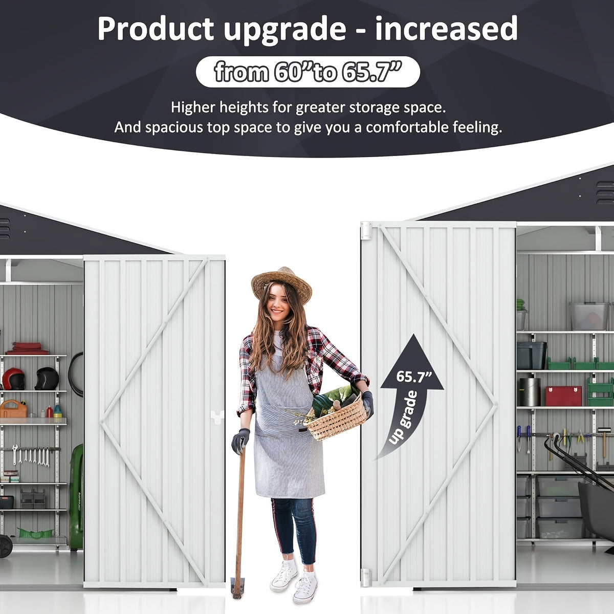8x8 FT Storage Shed, Large Metal Tool Sheds With Lockable Doors, Outdoor Storage Shed For Backyard Garden Patio Lawn, Grey