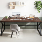 [Extra Long Computer Desk] 70 Inch Extra Long Computer Desk, Industrial Metal Wood Home Office Desk, Large PC Laptop Table For 2 Person Executive Writing Work Study Gaming, Bedroom Living Room Dual Monitor Desk, Dark Gray