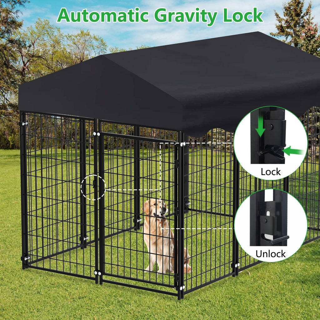 Outdoor Indoor Heavy Duty Dog House Sun Protection And Rain Durable 6.2ftx4ftX4.5ft Metal Dog House with Top Fence, Outdoor Large Dog Cage Puppy Keep with Top Dog House with Top Courtyard Dog Cage