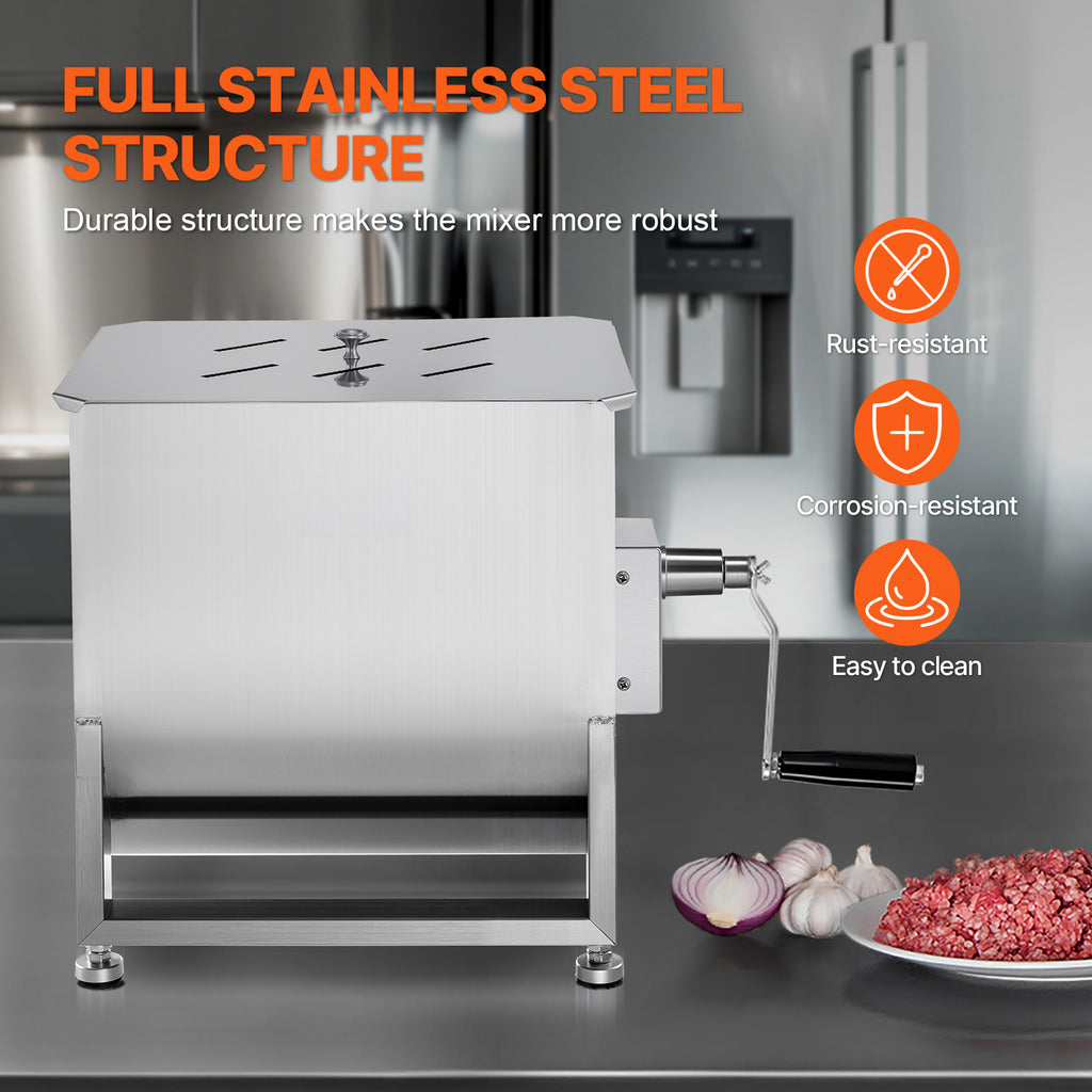 VEVOR Manual Meat Mixer 10L/20L/30L/40L Fixed Tank Mixing Max 60LB for Meat Sausage Mixer, Non-tiltable style/Tiltable style