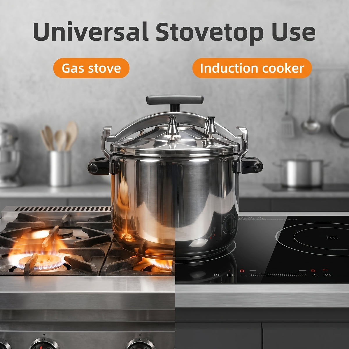 Commercial 26.5 Qt Stainless Steel Pressure Cooker -for Restaurant & Hotel Kitchens, Induction/Gas