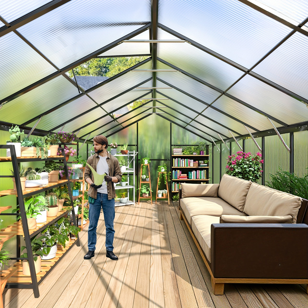 Spacious Outdoor Polycarbonate Garden House - Walk-in Design with Strong Aluminum Frame, Quick Setup, Roof Ventilation, and All-Year Round Protection - Ideal for Backyard Gardening and Greenhouse Use to Help Plants Flourish in Every Season