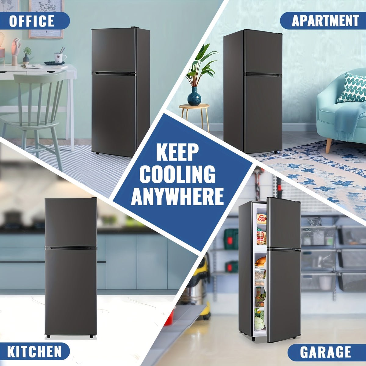 5.0/2.4 Cu.Ft Mini Fridge with Freezer, Dual Door Refrigerator with 7 Settings Temperature Adjustable, Small Fridge for Dorm Office Apartment and Home