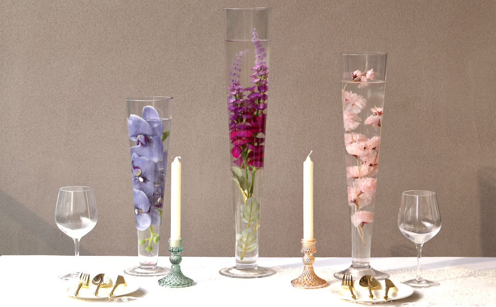 Trumpet Vases, 6pcs, Clear Pilsner Floral Planter Centerpiece, Wedding Event Home Decor