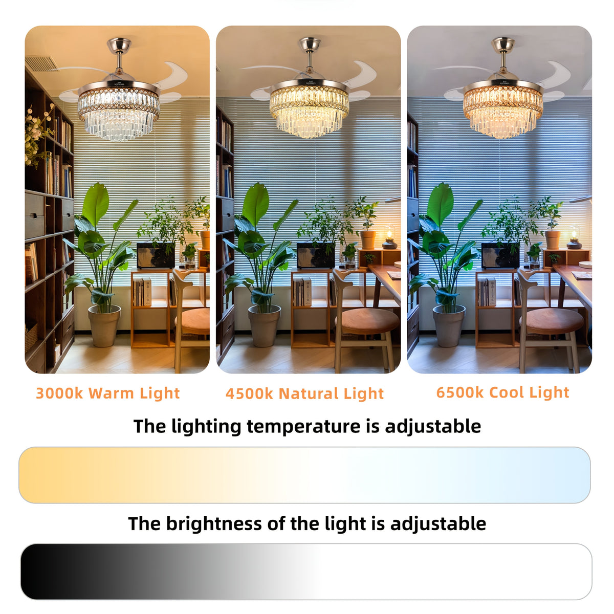 [Smart Ceiling Fan Light] 42" Smart Ceiling Fan Light With RGB Color Changing,, 6-Speed Motor & Dimmable Light Suitable For Bedroom, Living Room, Dining Room, Crystal Chandelier, Memory Function, Voltage Compatible (No Included)