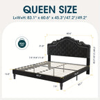 WEEWAY Full/Queen/King Bed Frame with Velvet Adjustable Tiara Curved Headboard And High Resilience, Upholstered Diamond Button Tufted Platform Bed with Wood Slats/No Box Spring Needed/Noise Free/Black/Dark Grey