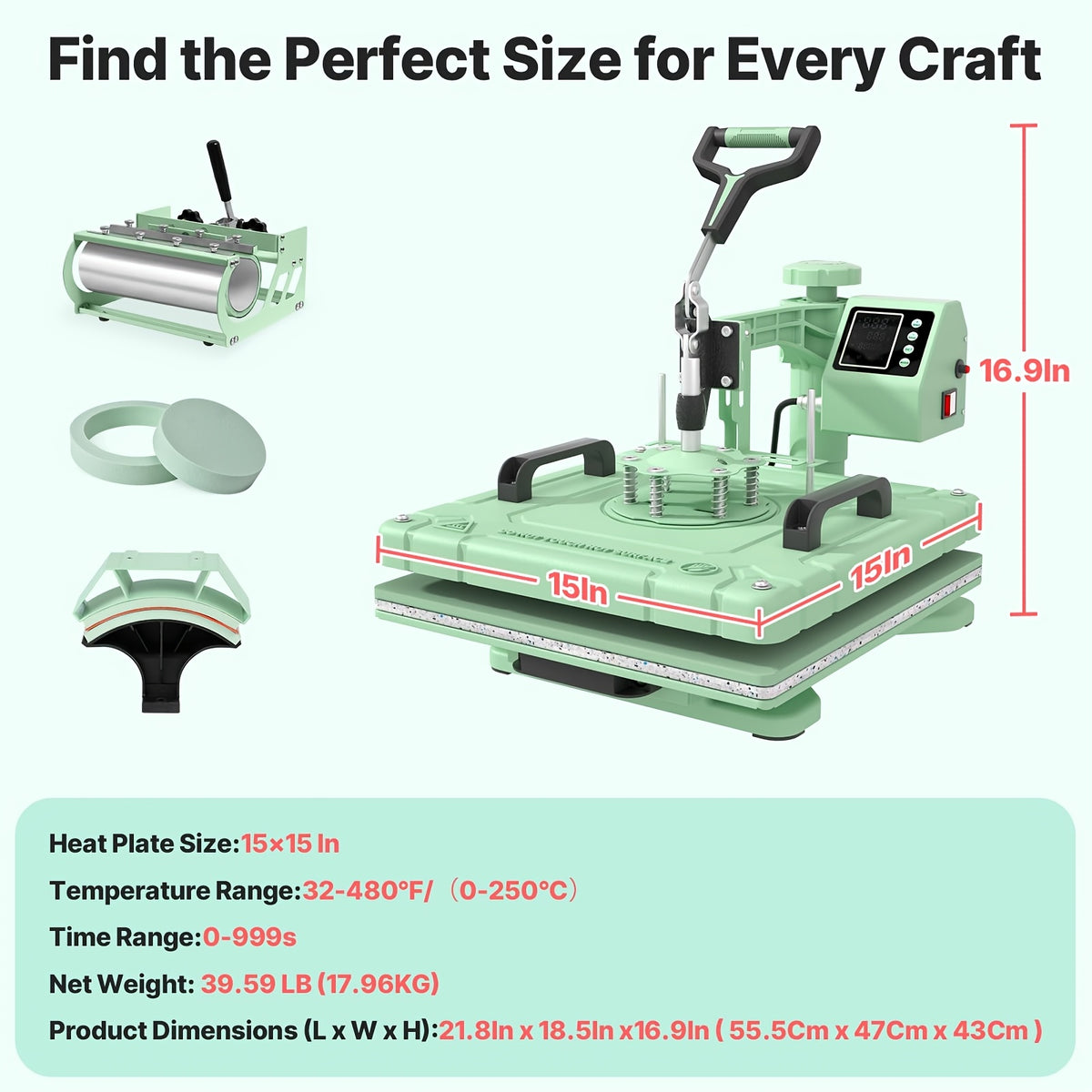 Perfect Christmas Gift, 5/8 in 1 Heat Press Machine 12X15/15X15 Inch Sublimation Heat Press 360° Swing Away Heat Transfer Digital T-Shirt Pressing with 30OZ 20OZ Tumbler Press, Multifunctional Combo for Hat Cap Plate