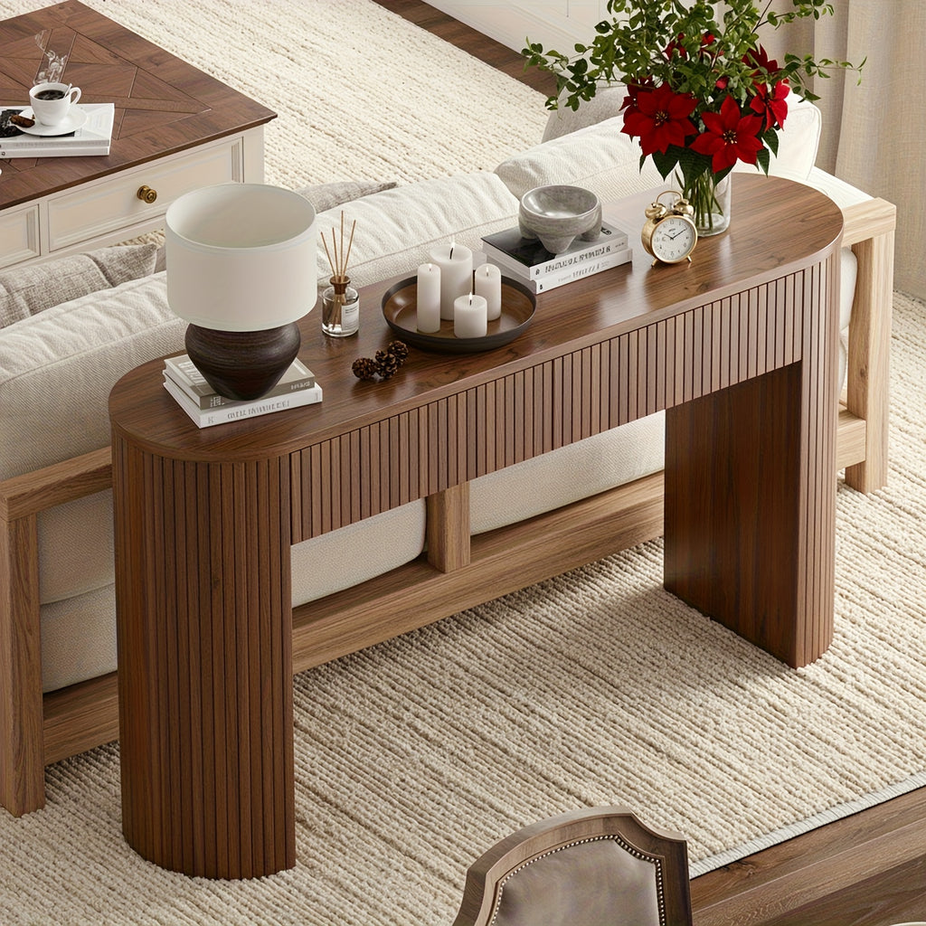 Console Table for Entryway or Behind the Sofa with Two Storage Drawers and a Clean Fluted Front Design