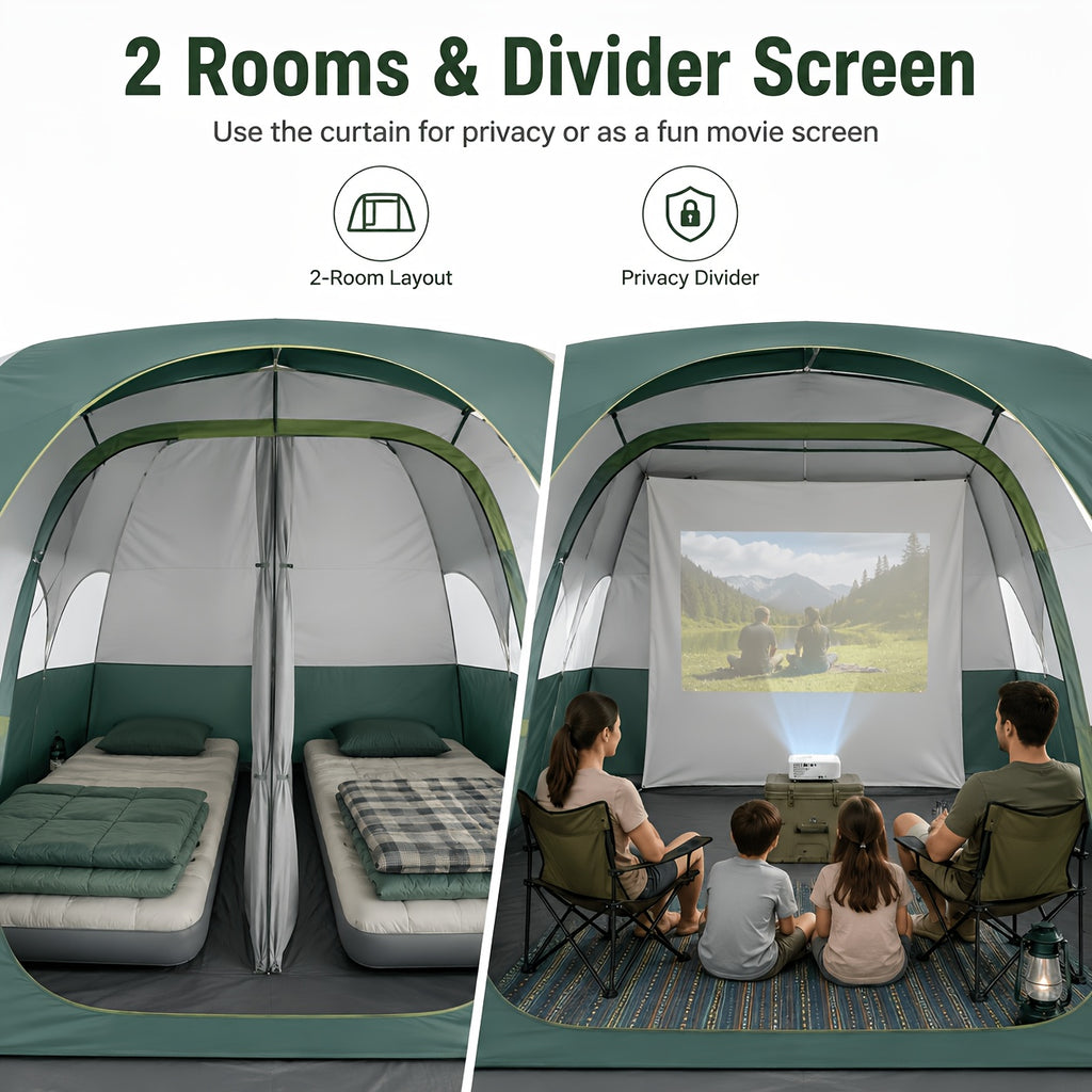 8-Person Family Camping Tent with Removable Two-Room Divider for Quick Outdoor Setup and Open Views