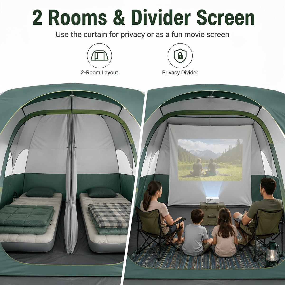 8-Person Family Camping Tent with Removable Two-Room Divider for Quick Outdoor Setup and Open Views