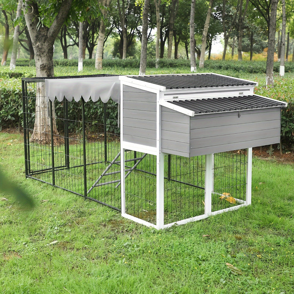 Chicken Coop, Large Wooden Chicken Coop with All-Steel Frame Chicken Run, Outdoor Chicken House for 10 Chickens Duck Coop Small Chicken Coop with Nesting Box And Rain, Ramps