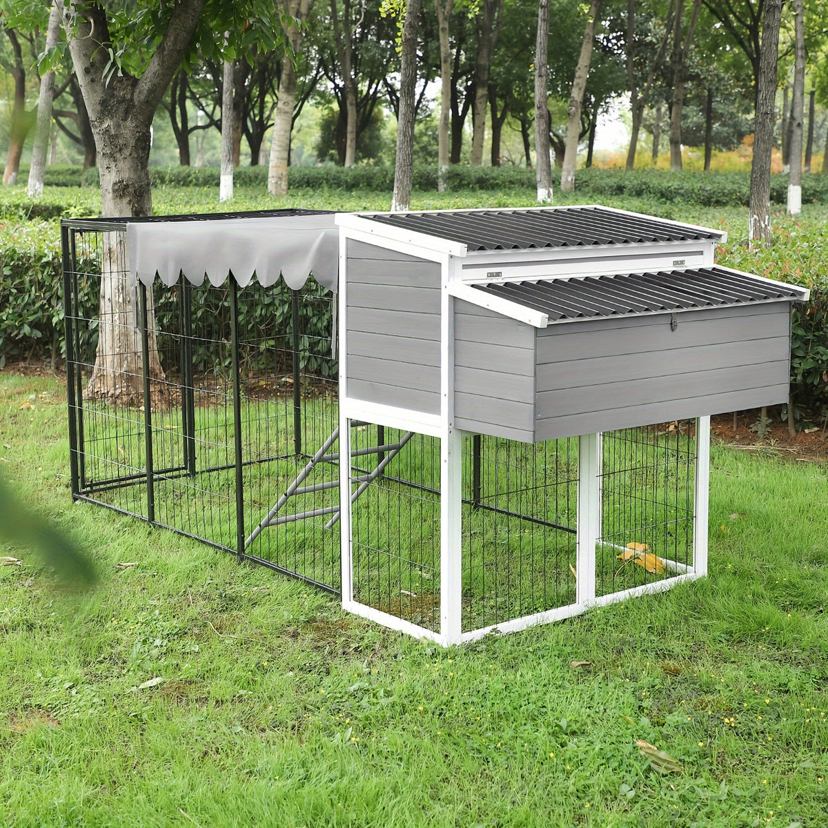 Chicken Coop, Large Wooden Chicken Coop with All-Steel Frame Chicken Run, Outdoor Chicken House for 10 Chickens Duck Coop Small Chicken Coop with Nesting Box And Rain, Ramps