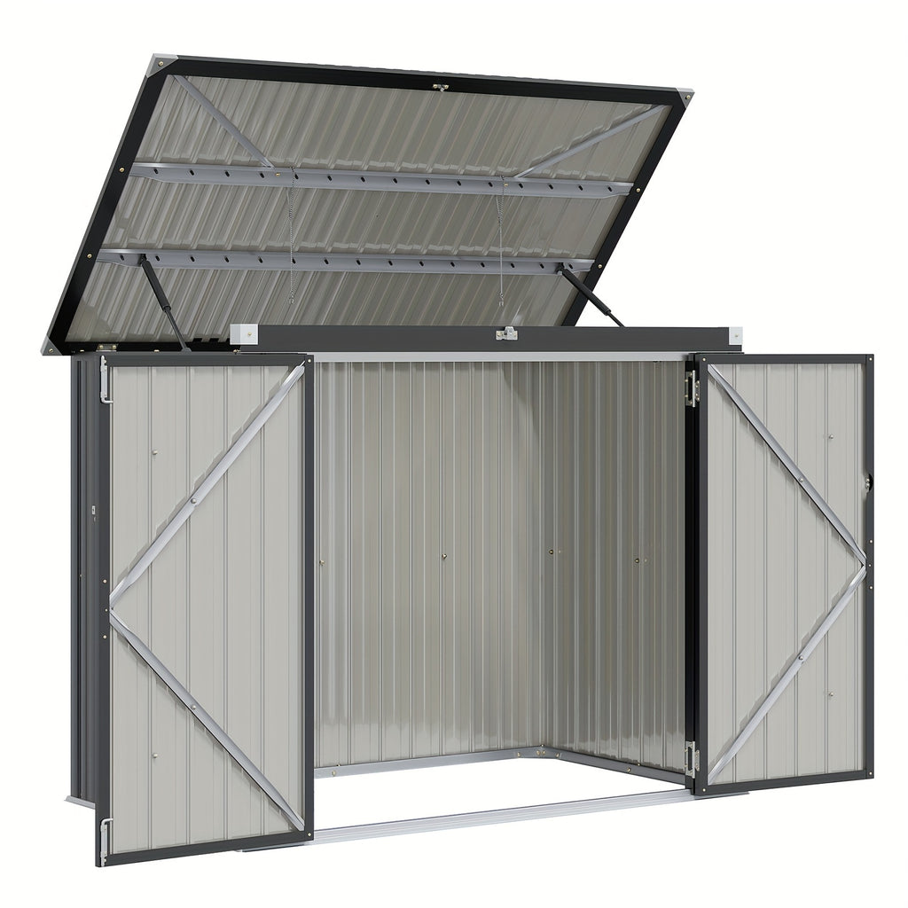 Nordivale Outdoor Trash Can Storage Shed - 2.6x5 Ft Metal Lockable Garbage Bin Enclosure With Chain Lid, Waterproof Small Shed For Trash Cans, Lawn Mower & Garden Tools - Perfect For Garden, Backyard, & Patio Use