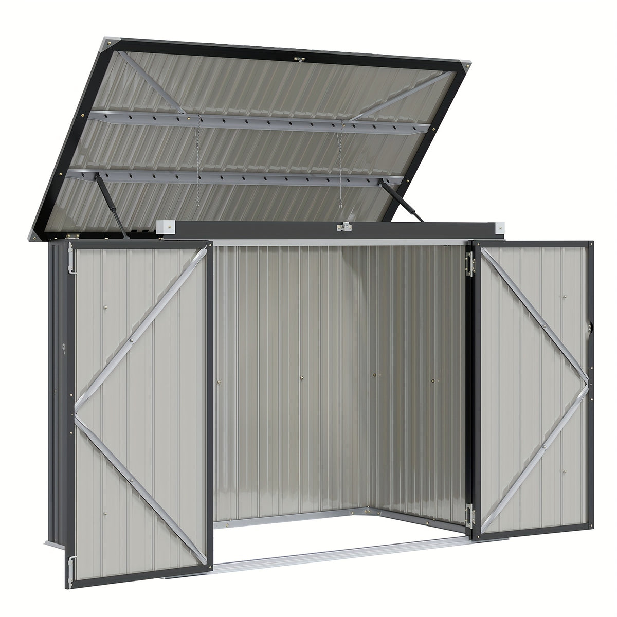 Nordivale Outdoor Trash Can Storage Shed - 2.6x5 Ft Metal Lockable Garbage Bin Enclosure With Chain Lid, Waterproof Small Shed For Trash Cans, Lawn Mower & Garden Tools - Perfect For Garden, Backyard, & Patio Use