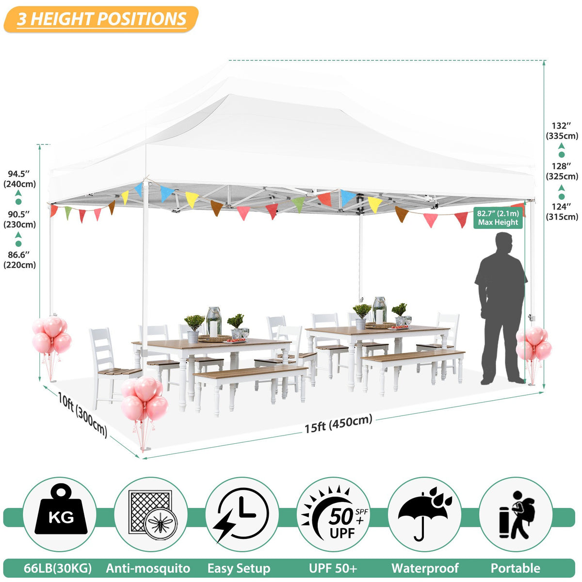 Hoteel 10x15 Heavy Duty Pop Up Canopy Tent with 4 Sidewalls, Commercial Gazebo Party Tent with Mosquito Netting Wall Easy Up Outdoor Instant Screen Tent for Backyard, Beach, Patio, Garden