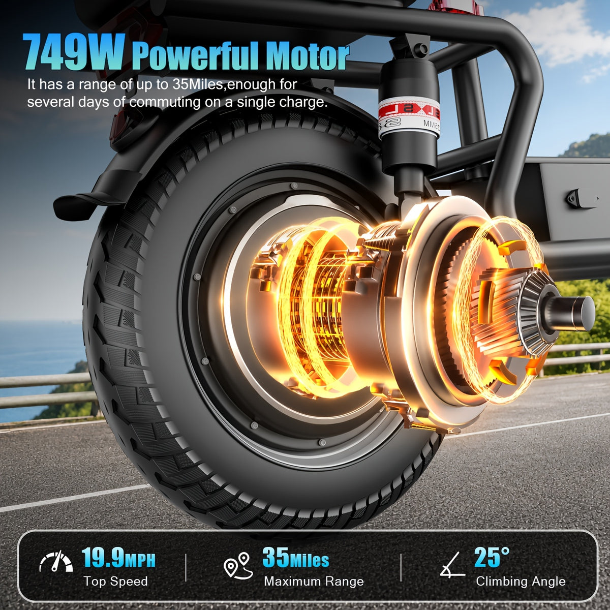 749W Peak Power, 48V 15AH Electric Scooter for Adults, 19.9MPH with Seat and Basket, 35 Miles Range, 14-inch Tires - the Ideal Companion for Your Commuting and Shopping Needs!