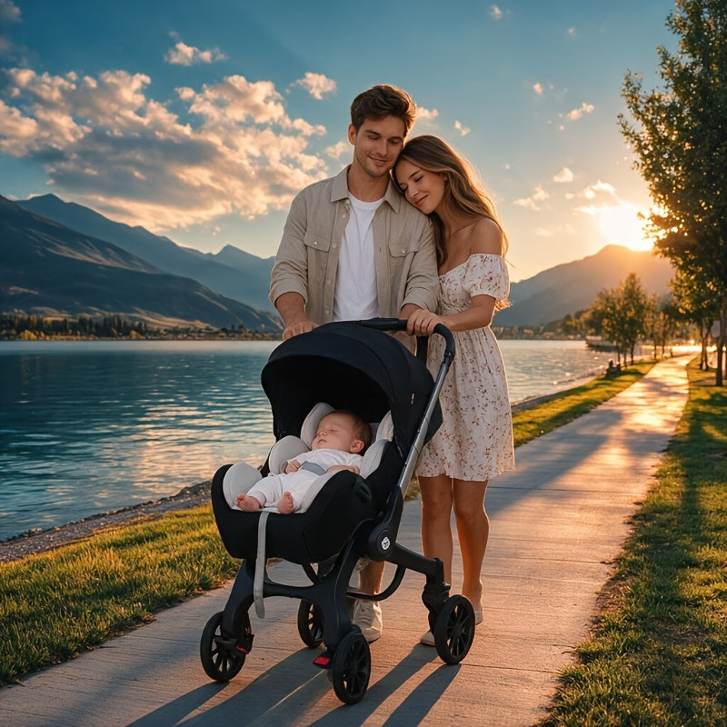 Lightweight Foldable Stroller, Dual-Directional Push with Adjustable Canopy, Metal Frame with Safety Harness, Designed for Newborns, Portable and Airplane-Friendly, Suitable for Outdoor Travel and Holiday Gifting