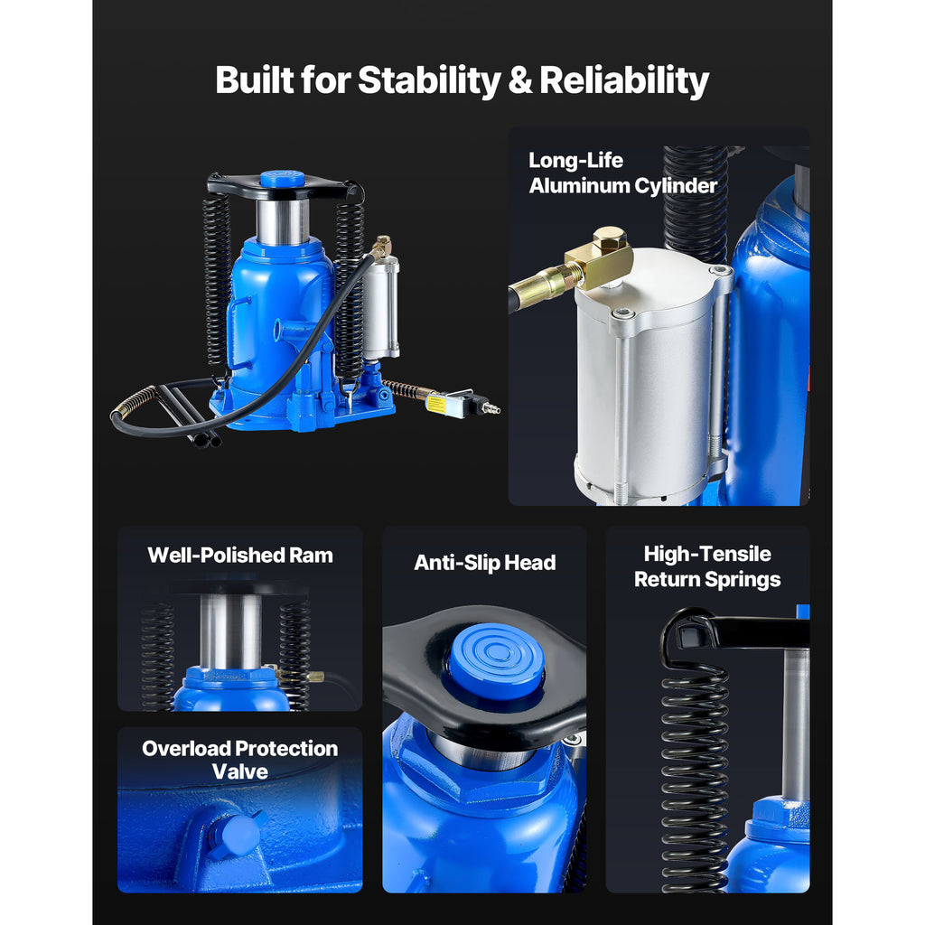 Air Hydraulic Bottle Jack by VEVOR, 32-Ton Pneumatic or Manual Lift from 10 to 16.3 Inches for Trucks and RVs