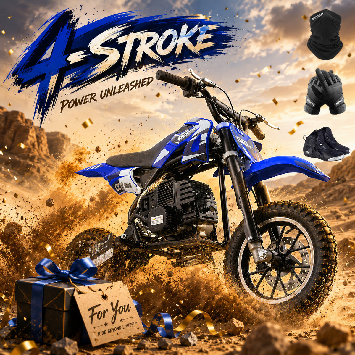 4-Stroke Gas Mini Off-Road Racing Motorcycle, Pocket Motorcycle, Two-Stroke Off-Road Racing Motorcycle, Gasoline-Powered Off-Road Racing Motorcycle, Equipped with Off-Road Tires, Shock Absorbers, Pull Start, Front and Rear Disc Brakes, Top Speed 20 mph-