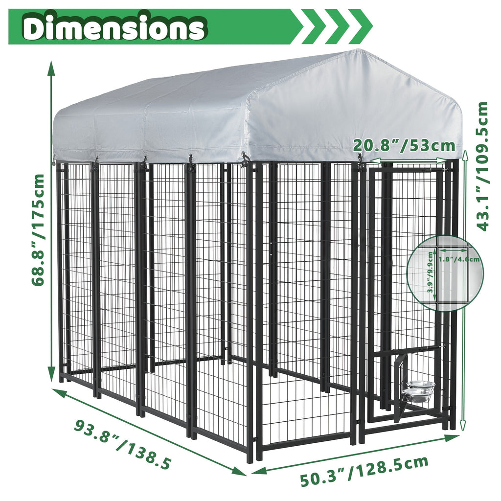 Outdoor Dog Kennel for Large Dogs, Heavy-duty Welded Wire Steel Dog Playpen Fence with Secure Lock, Rotating Dog Bow, Pet Run with UV-Resistant