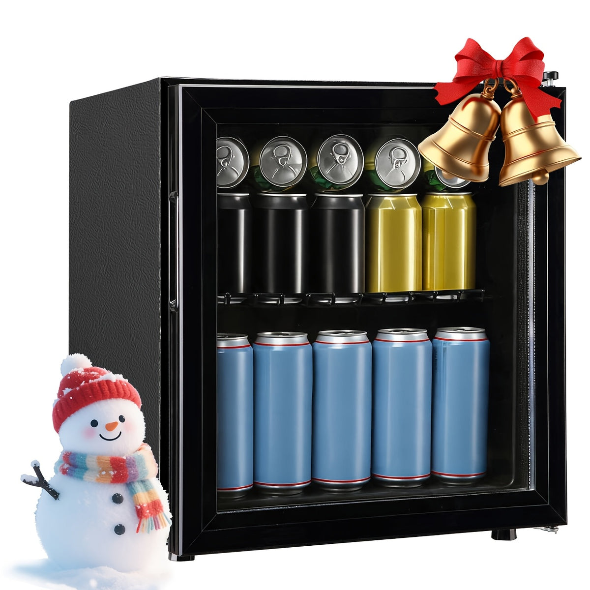 WANAI Mini Fridge Cooler 125Cans Beverage Refrigerator Glass Door Beverage Cooler for Beers Wine Juicer Cooler Adjustable Shelves LED Lights for Home, Office Or Bar