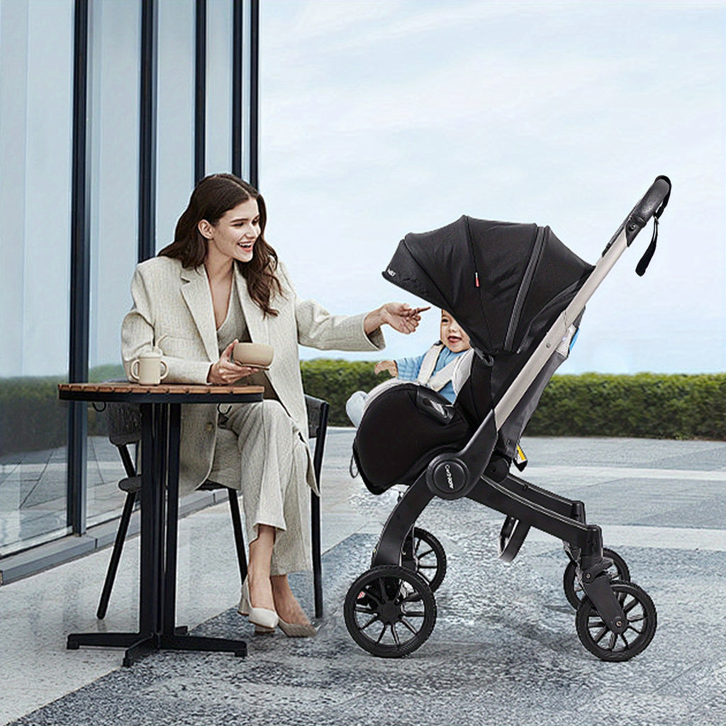Travel Baby Stroller, Foldable and Bidirectional, Adjustable Sunshade Roof, Metal Frame and Comfortable Fabric- Multiple Colors Available (Black/ Pink/ Green)