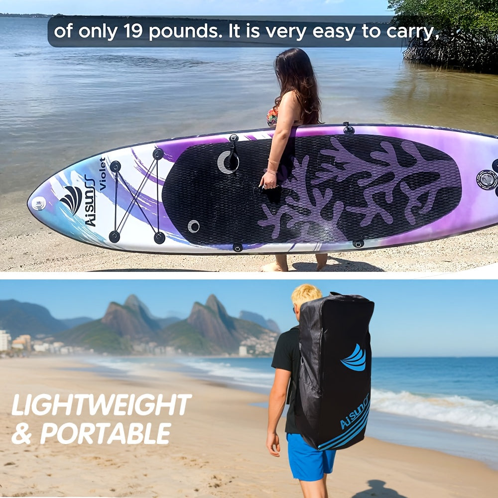 AISUNSS Inflatable Paddle Board For Adult, Paddle Board For All Skill Levels, Wide SUP Board With Primium Accessories Include SUP Carry Bag, Hand Pump, 2.64gal Waterproof Bag And Adj Paddle