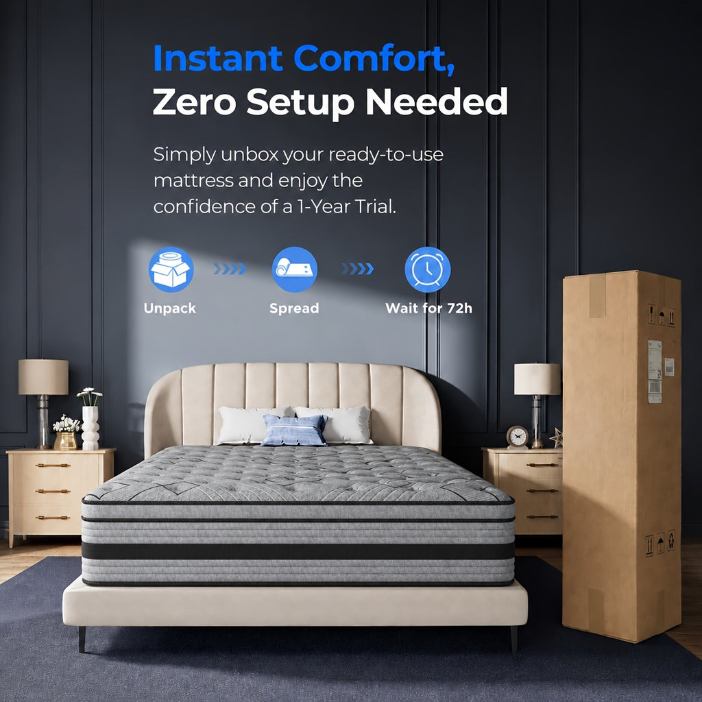 12"/14" Gel Memory Foam Hybrid Pocket Spring Twin Full Queen King Size Bed Mattress In A Box, Medium Firm Premium High Quality Innerspring Hybrid And Cooling Gel Memory Foam Mattress And Motion Isolation Fiberglass-free.8Inch Twin Size