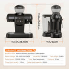 Italian Espresso Machine with 19-Bar Pressure and Conical Burr Grinder for Cappuccinos and Lattes