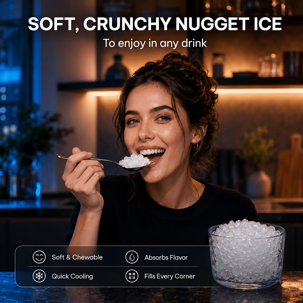 Nugget Ice Maker Countertop, Soft Chewable Pellet Ice Machine, Qunler 33/44Lbs Per Day Self-Cleaning Stainless Steel Ice Maker For Iced Coffee, Soda, Tea And Home Coffee Bar & Gifts For Coffee Lovers