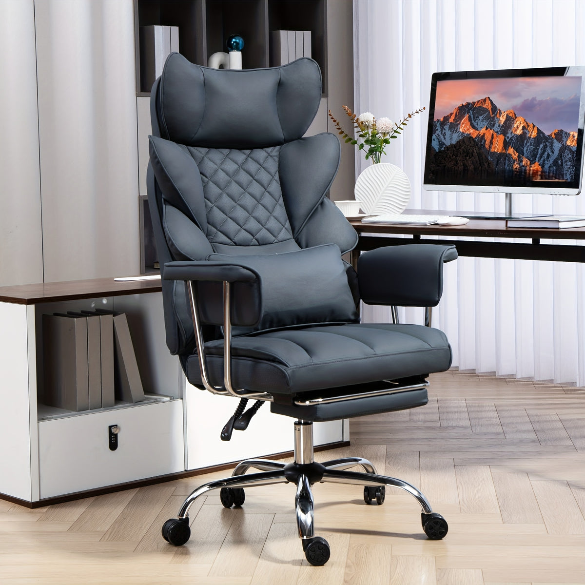 Heavy-Duty Office Chair Designed for Individuals Up to 500 Pounds, Featuring a High Back, Gaming Style with a Footrest, Ergonomic Design, And Adjustable Height with Fixed Soft Armrests