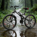 26 Inch Adult Folding Bikes/Mountain Bikes, 21 Speeds Mountain Bicycles with Full Suspension, Dual Disc Brake, High Carbon Steel Frame, Foldable Bike for Men/Women