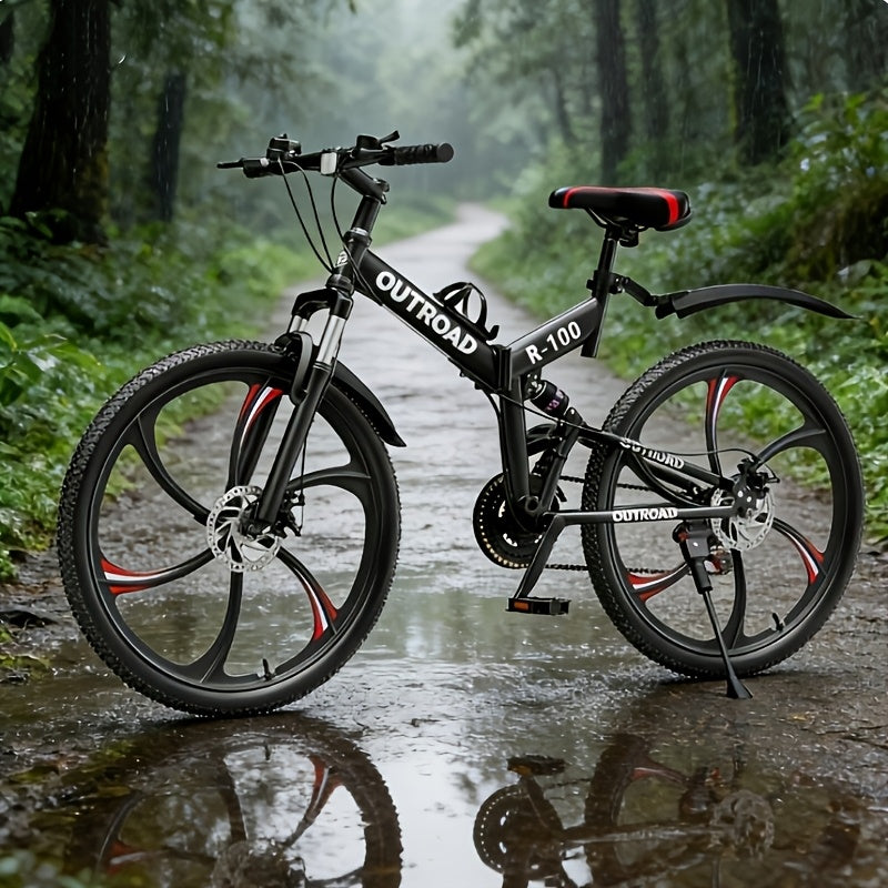 26 Inch Adult Folding Bikes/Mountain Bikes, 21 Speeds Mountain Bicycles with Full Suspension, Dual Disc Brake, High Carbon Steel Frame, Foldable Bike for Men/Women