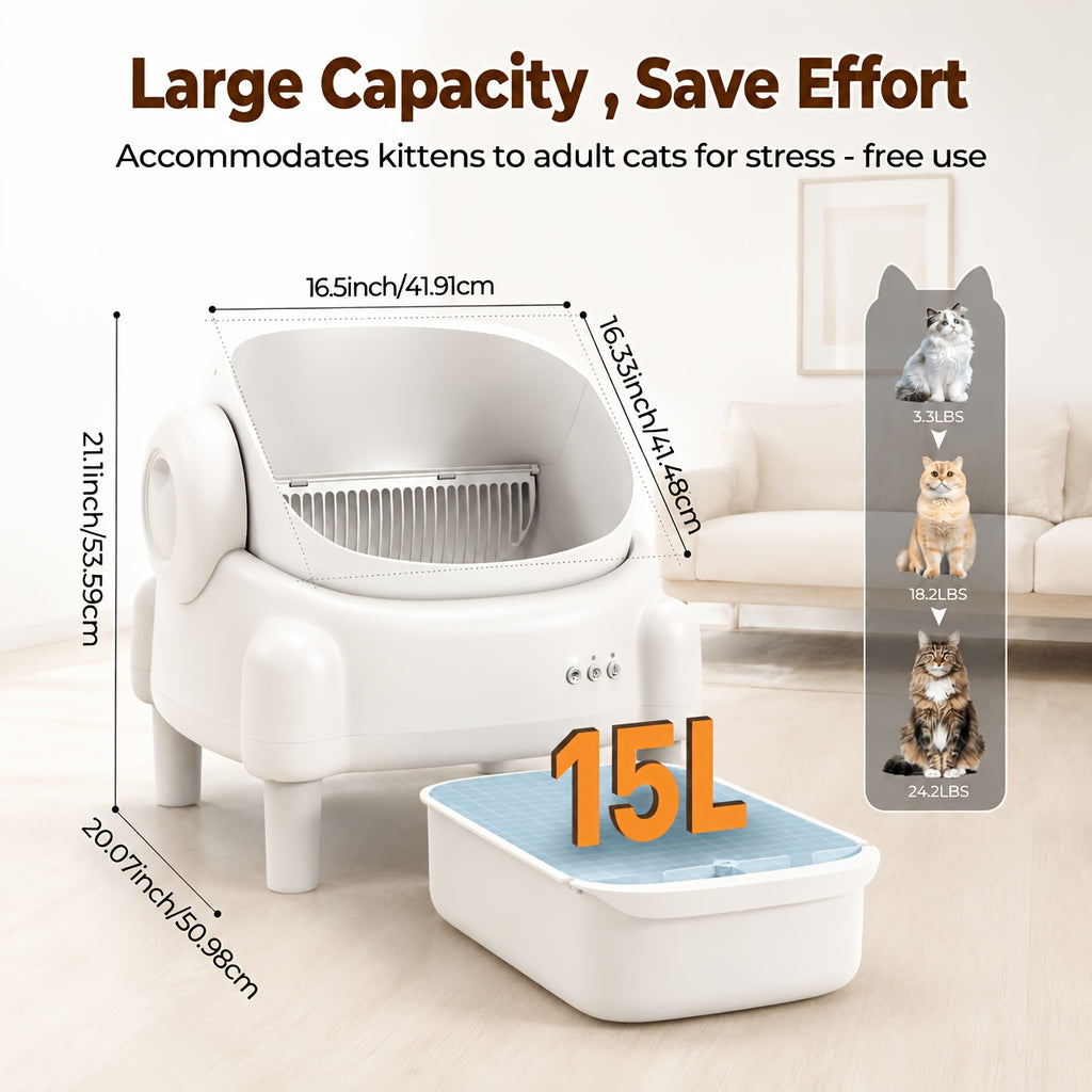 ECORUI Self Cleaning Litter Box, Automatic with App Control for Multiple Cats, Safety Sensors, Odor Control, Large Waste Bin, Includes 2 Liners, Cream White, Certified Refurbished