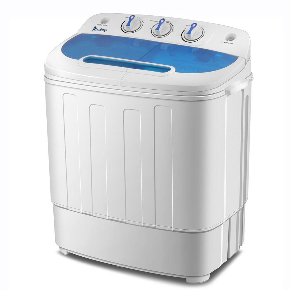 Portable Washing Machine - Compact Twin Tub Mini Washer & Spin Dryer Combo with Built-in Gravity Drain, 110V Electric Laundry Machine for Apartments, Dorms, RV, Camping - Energy Efficient, Quiet, Space Saving, No Installation Required, Quick Wash, Low Wat