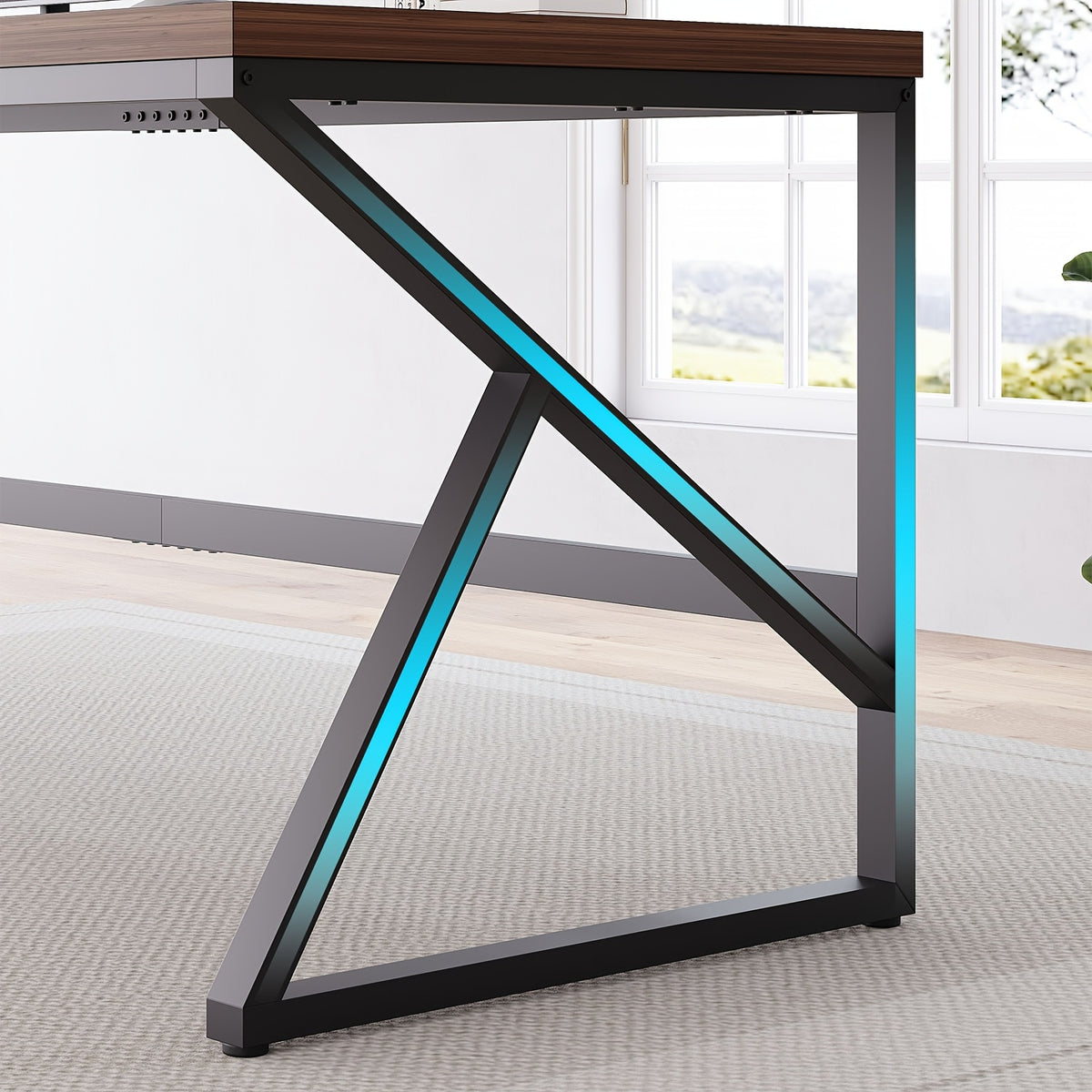 [Extra Long Computer Desk] 70 Inch Extra Long Computer Desk, Industrial Metal Wood Home Office Desk, Large PC Laptop Table For 2 Person Executive Writing Work Study Gaming, Bedroom Living Room Dual Monitor Desk, Dark Gray