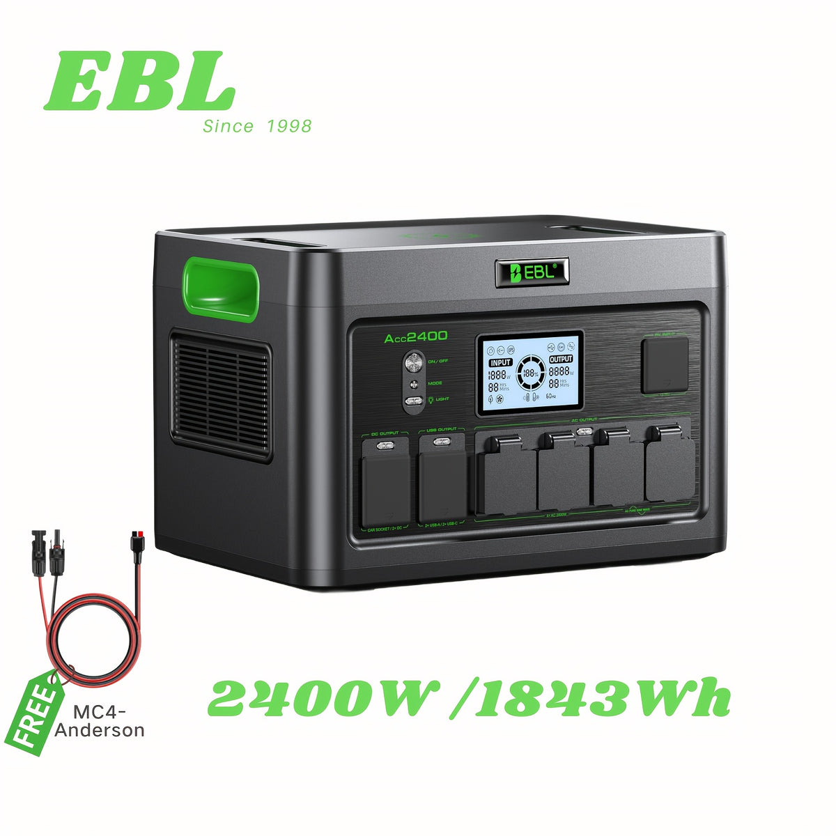 Portable Power Station 1000W/2400W, 500W Power Station with 100W Solar Panel, Portable Power Station 999Wh/1843.2Wh,, Solar Generator with Multiple Outlets, Digital Display Screen, Backup Battery for RV Camping, Emergency, Home Backup