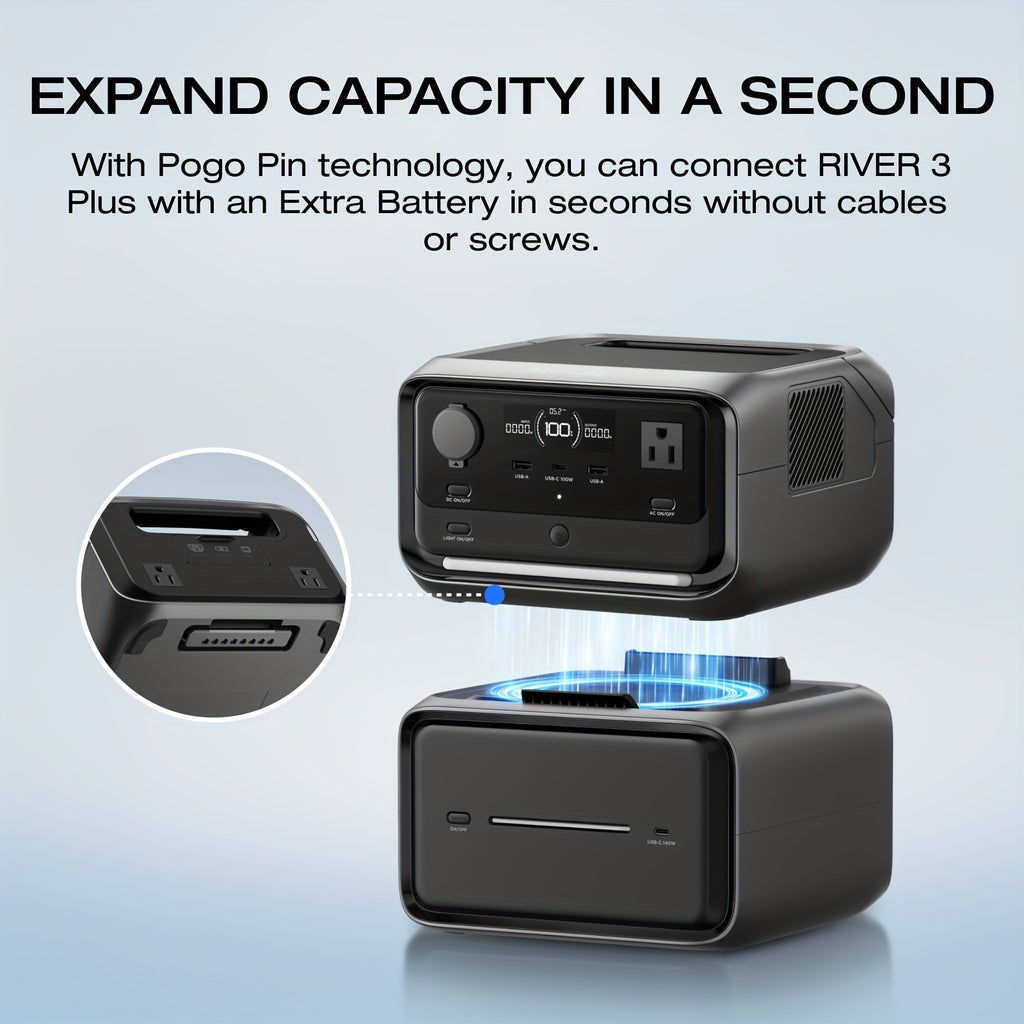 ECOFLOW Extra Battery EB300/EB600 (sku Optional) for River 3 Plus, 286Wh-554Wh -840Wh Expansion LiFePO4 Battery with 10-Year Lifespan, Built-in 140W USB-C Port for Charging/Discharging, Use Independently(Only Extra Battery)