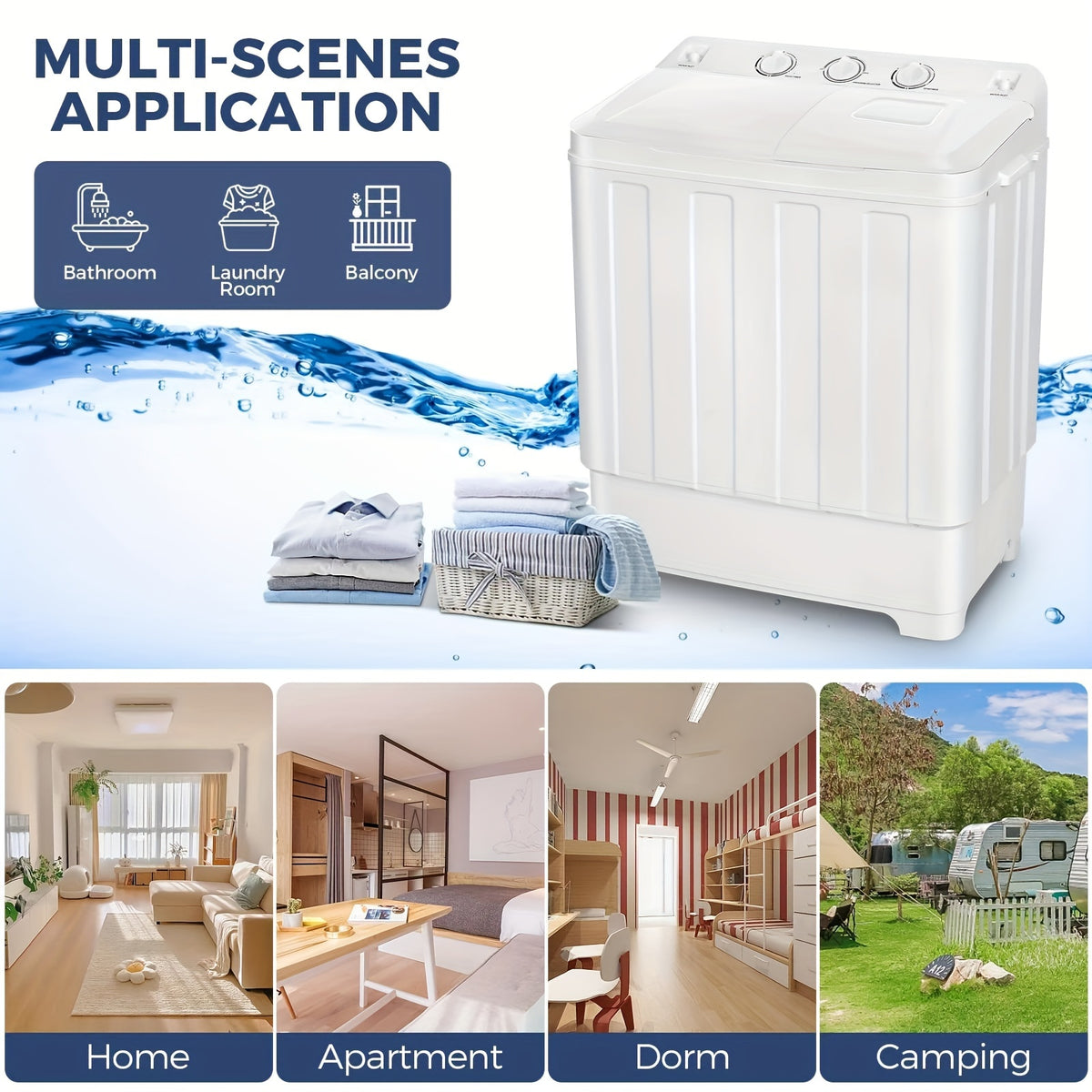 HOMDOX 30Lbs Portable Washing Machine, Twin Tub Laundry 2-In-1 Compact Washer Spinner Combo with 19Lbs Washer And 11Lbs Spinner Dryer for Apartments, Rvs, Dorms, Suitable for Family And Travel, Mother'S Day Gift, Father'S Day Gift
